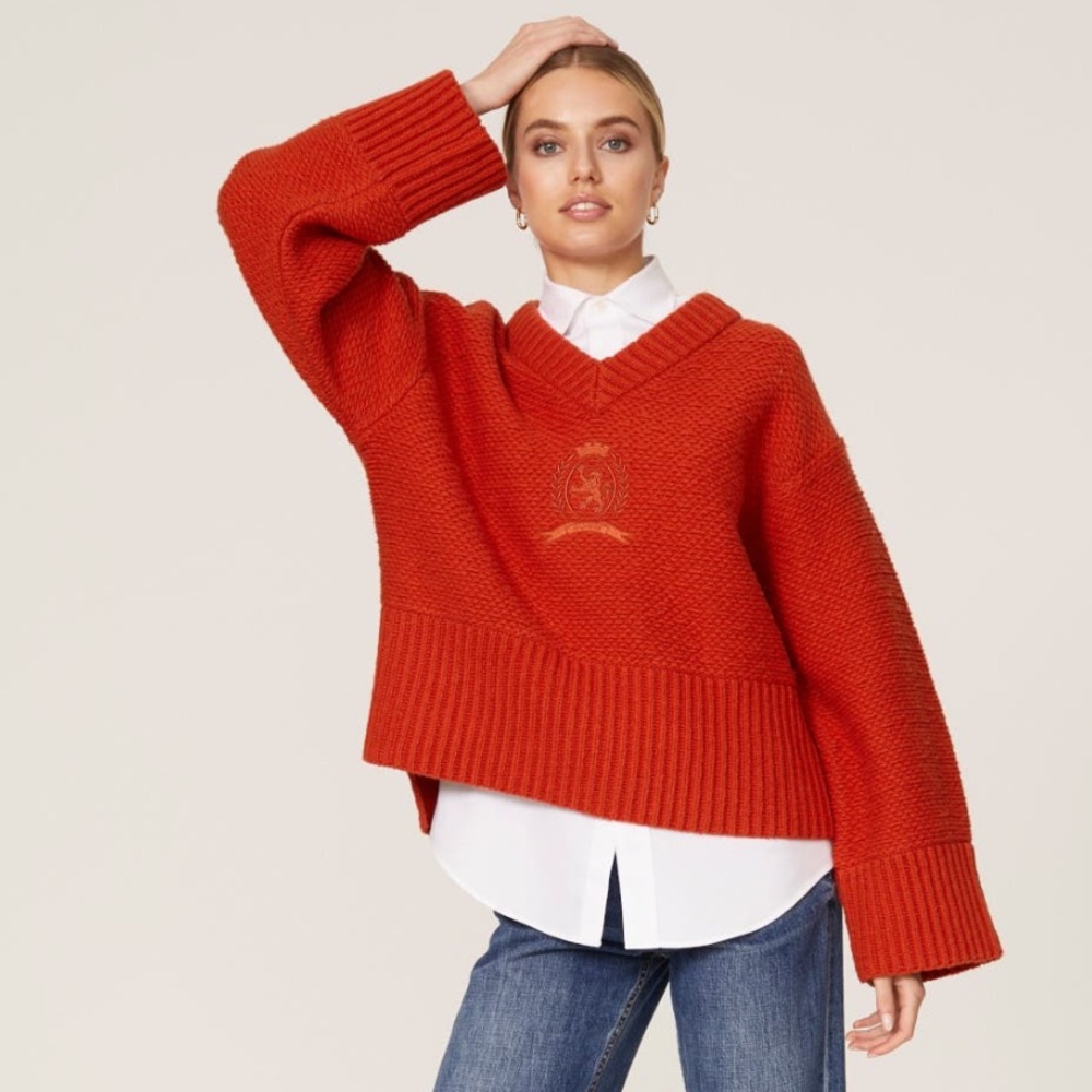 Orange V Neck Tommy Hilfiger Thick Sweater